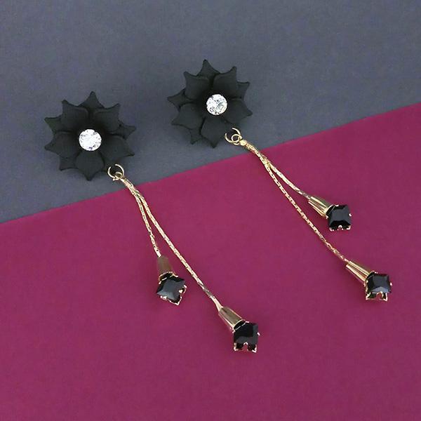 Urthn Black Floral Gold Plated Dangler Earrings  - 1315704E