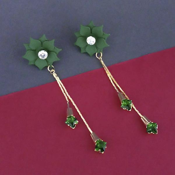 Urthn Green Floral Austrian Stone Dangler Earrings - 1315704F
