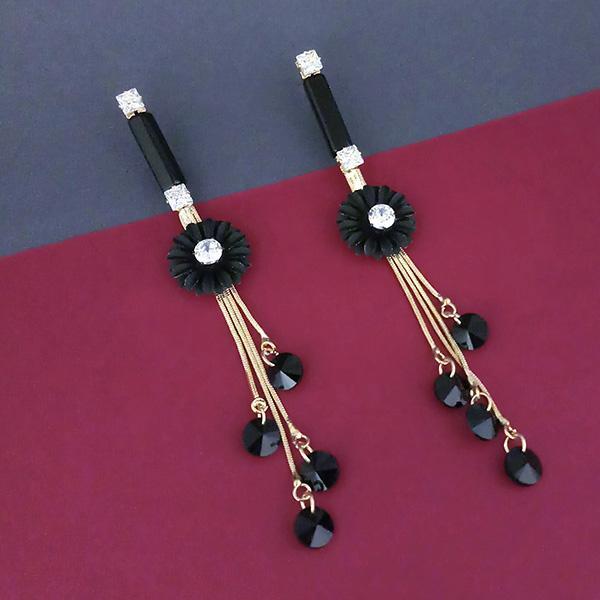 Urthn Black Floral Gold Plated Dangler Earrings  - 1315705C