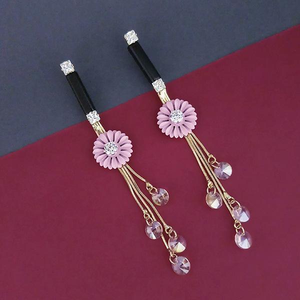 Urthn Pink Floral Gold Plated Dangler Earrings - 1315705D