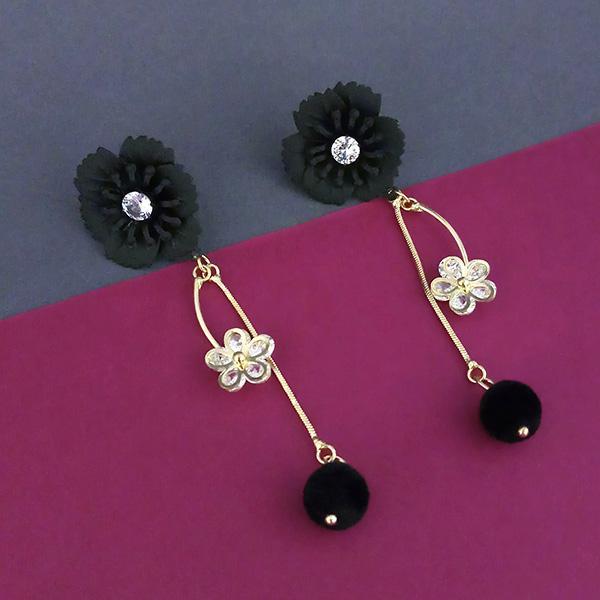 Urthn Black Floral Gold Plated Dangler Earrings - 1315706D