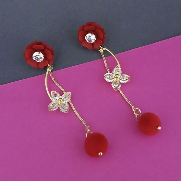 Urthn Red Floral Austrian Stone Dangler Earrings - 1315707B