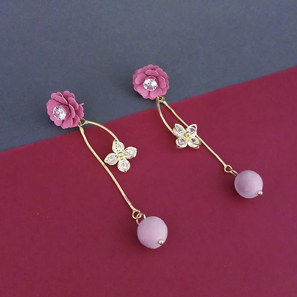 Urthn Pink Floral Gold Plated Dangler Earrings - 1315707D