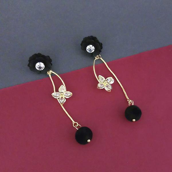 Urthn Black Floral Gold Plated Dangler Earrings - 1315707E