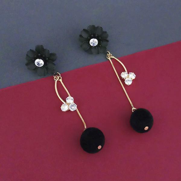 Urthn Black Floral Gold Plated Dangler Earrings  - 1315708E