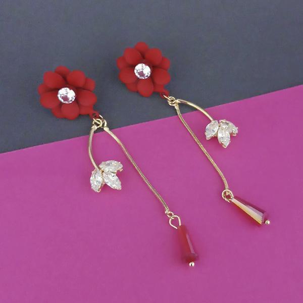 Urthn Red Floral Austrian Stone Dangler Earrings - 1315709B