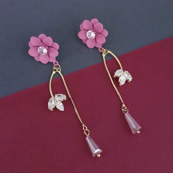 Urthn Pink Floral Gold Plated Dangler Earrings  - 1315709D