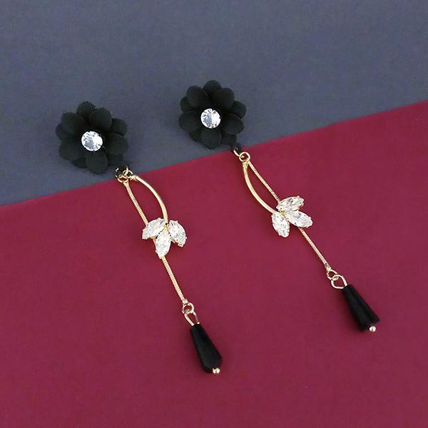 Urthn Black Floral Gold Plated Dangler Earrings  - 1315709E