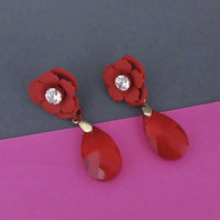 Urthn Red Floral Austrian Stone Dangler Earrings  - 1315710B