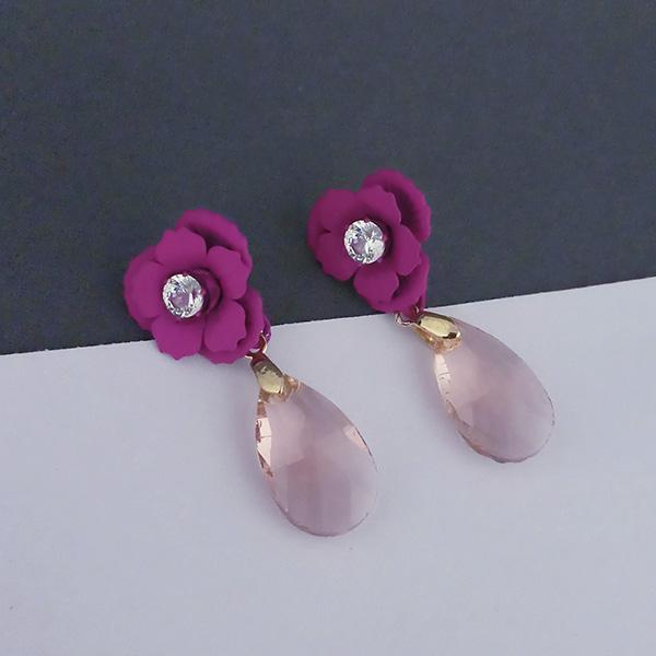 Urthn Purple Floral Austrian Stone Dangler Earrings - 1315710D