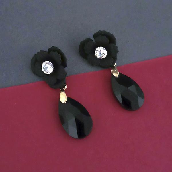 Urthn Black Floral Gold Plated Dangler Earrings - 1315710E