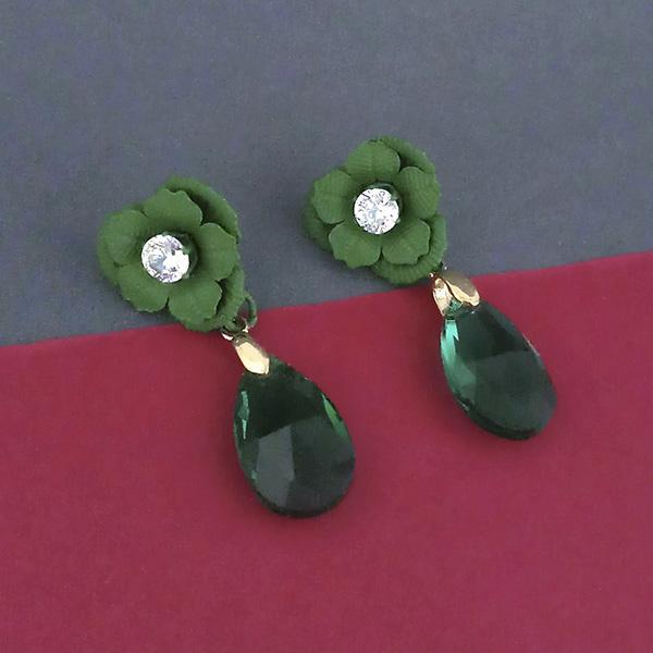 Urthn Green Floral Austrian Stone Dangler Earrings - 1315710F