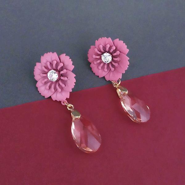 Urthn Pink Floral Gold Plated Dangler Earrings  - 1315711D