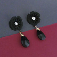 Urthn Black Floral Gold Plated Dangler Earrings - 1315711E