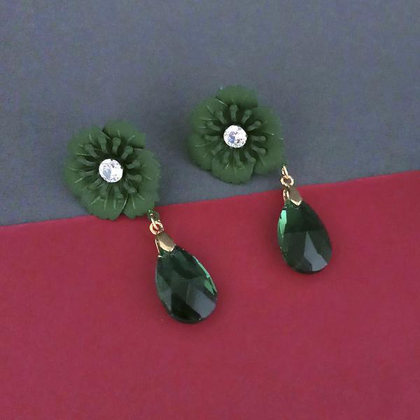 Urthn Green Floral Austrian Stone Dangler Earrings  - 1315711F