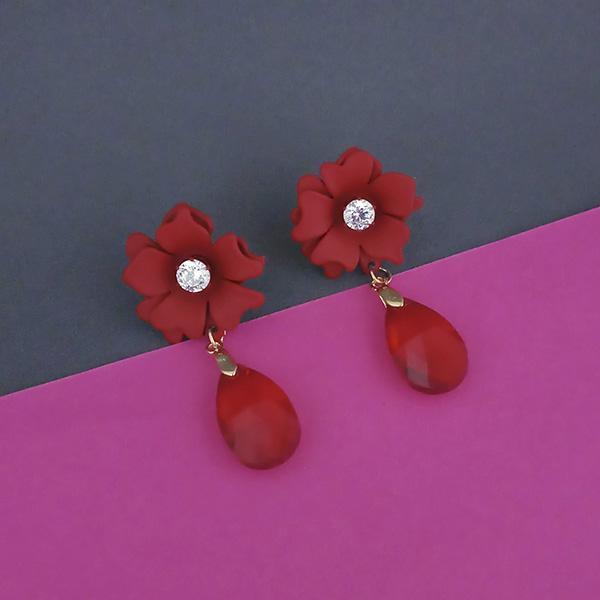 Urthn Red Floral Austrian Stone Dangler Earrings  - 1315712B