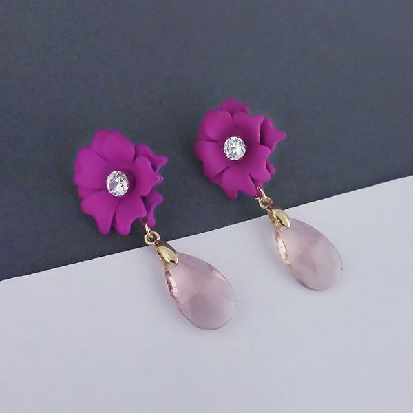 Urthn Purple Floral Austrian Stone Dangler Earrings - 1315712D