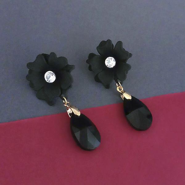 Urthn Black Floral Gold Plated Dangler Earrings  - 1315712E