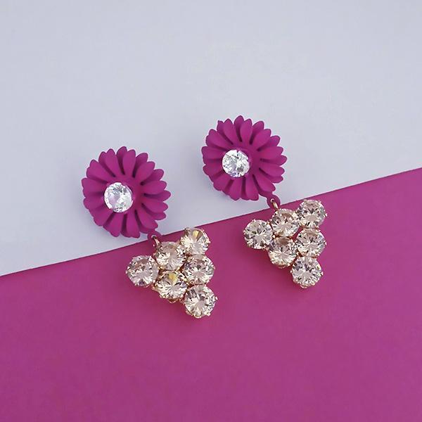 Urthn Pink Austrian Stone Floral Dangler Earrings  - 1315713D