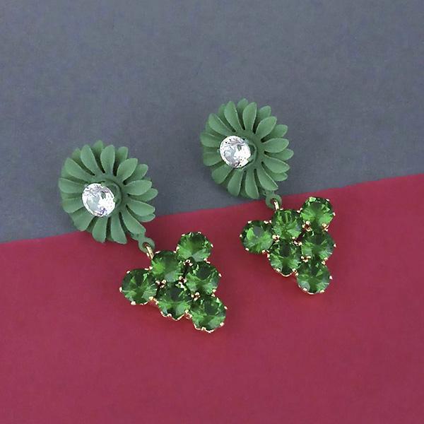 Urthn Green Floral Austrian Stone Dangler Earrings - 1315713F