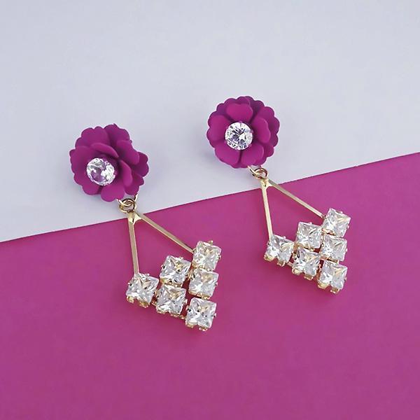 Urthn Pink Austrian Stone Floral Dangler Earrings  - 1315714D