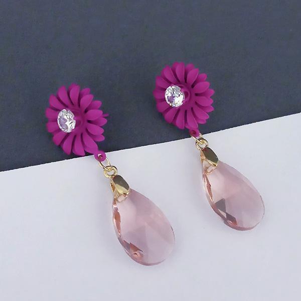 Urthn Pink Austrian Stone Floral Dangler Earrings  - 1315715D