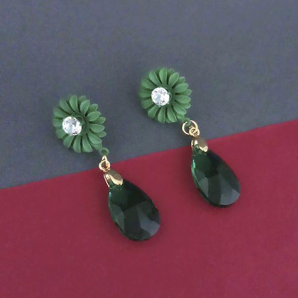 Urthn Green Floral Austrian Stone Dangler Earrings - 1315715F