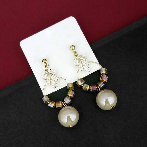 Urthn AD Stone Gold Plated White Pearl Drop Dangler Earrings  - 1315828C