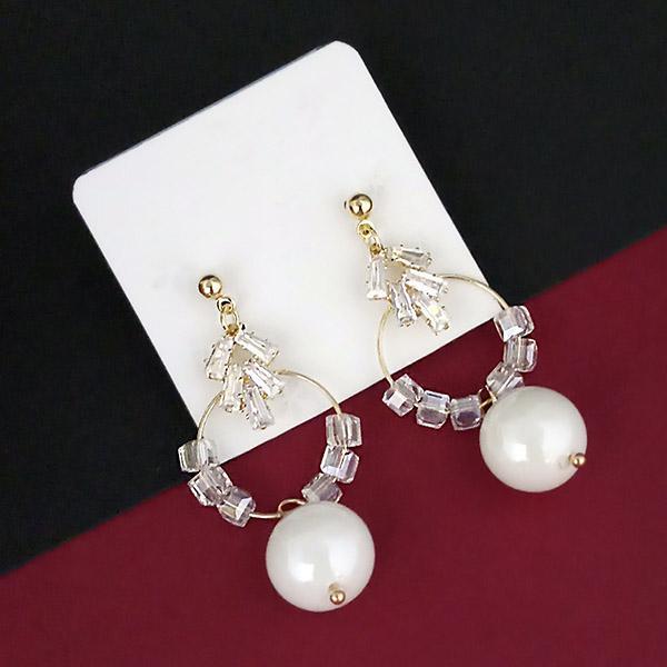 Urthn AD Stone Gold Plated White Pearl Drop Dangler Earrings  - 1315828F