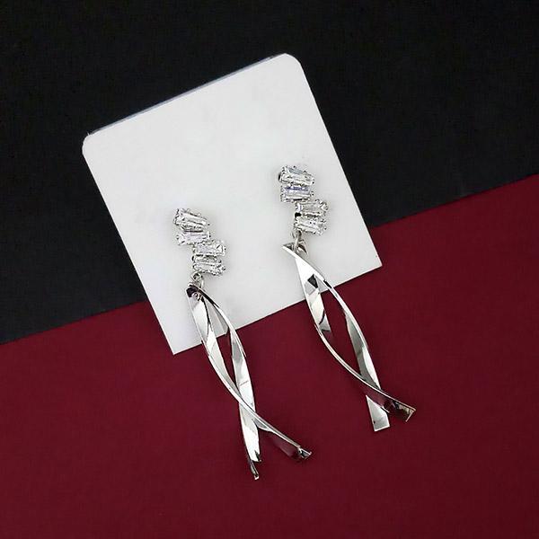 Urthn Silver Plated AD Stone Heart Dangler Earrings  - 1315863B