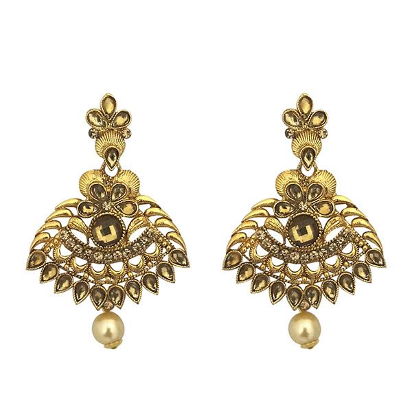 Kriaa Brown Kundan Gold Plated Dangler Earrings - 1315902
