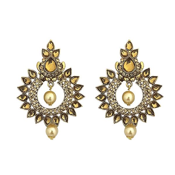 Kriaa Brown Kundan Gold Plated Dangler Earrings - 1315904