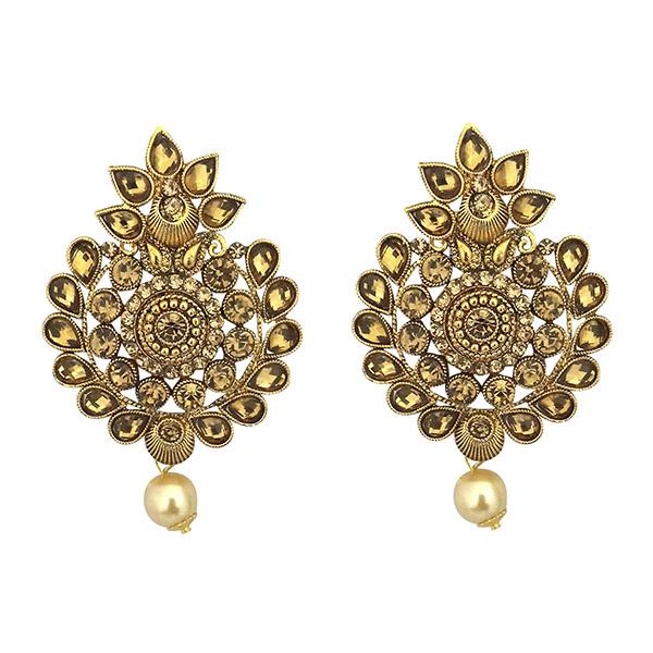 Kriaa Brown Austrian Stone Kundan Gold Plated Dangler Earrings - 1315906