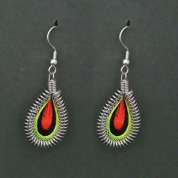 Tip Top Fashions Rhodium Plated Green Thread Dangler Earrings  - 1316101C