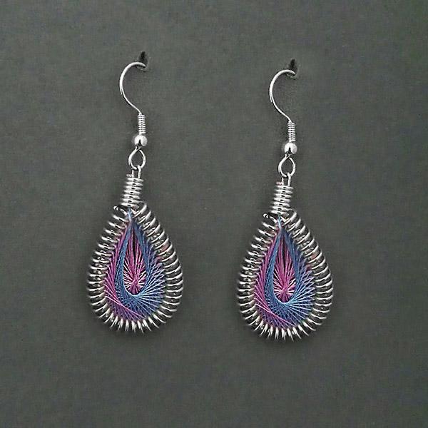 Tip Top Fashions Rhodium Plated Blue Pink Thread Dangler Earrings  - 1316101F