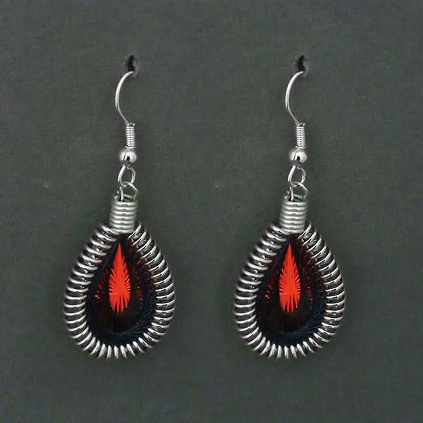 Tip Top Fashions Rhodium Plated Black Orange Thread Dangler Earrings  - 1316101I