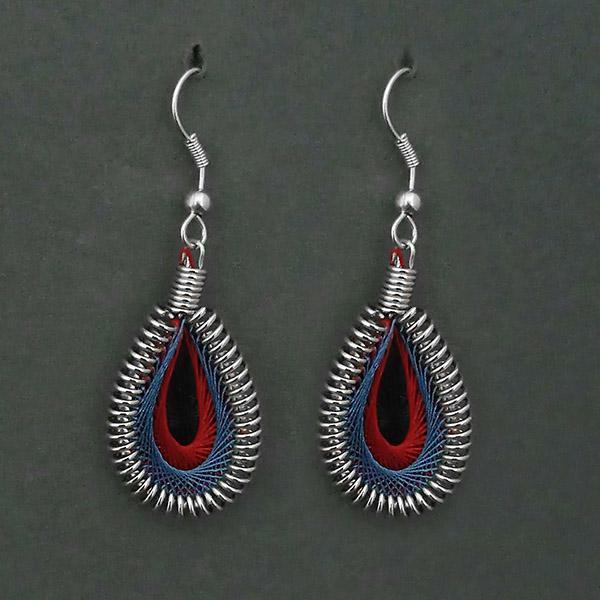 Tip Top Fashions Rhodium Plated Blue Brown Thread Dangler Earrings - 1316101N