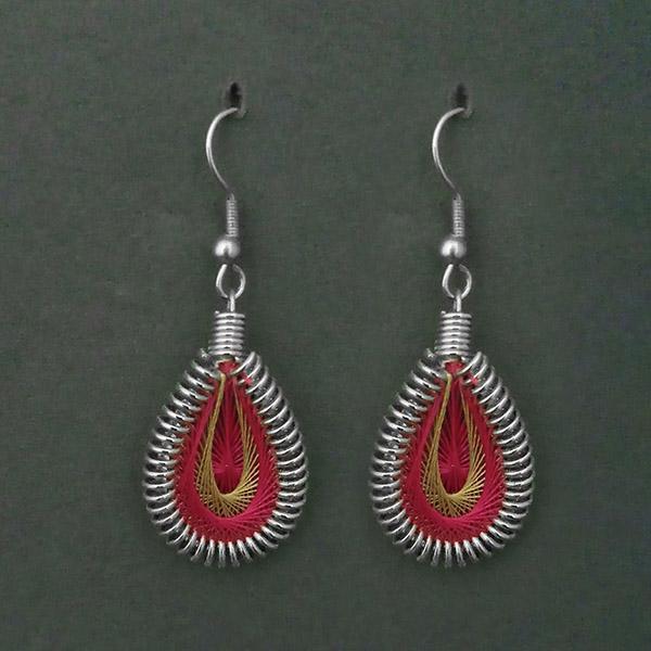 Tip Top Fashions Rhodium Plated Pink Thread Dangler Earrings - 1316101Q