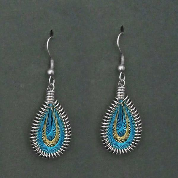 Tip Top Fashions Rhodium Plated Blue Thread Dangler Earrings  - 1316101R
