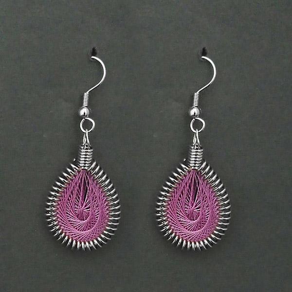 Tip Top Fashions Rhodium Plated Pink Thread Dangler Earrings - 1316102G