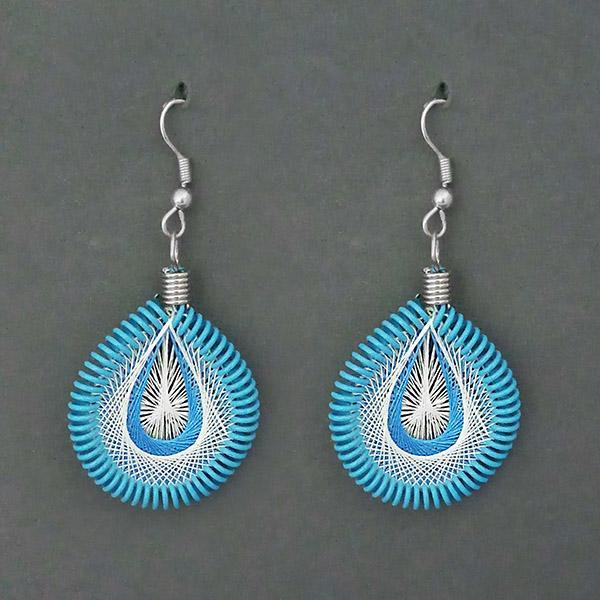 Tip Top Fashions Rhodium Plated Blue Thread Dangler Earrings  - 1316104C