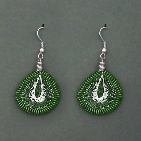 Tip Top Fashions Rhodium Plated Green  Thread Dangler Earrings - 1316104E