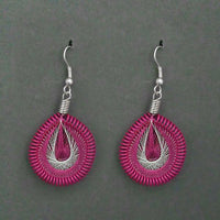 Jeweljunk Rhodium Plated Pink Thread Dangler Earrings  - 1316104K