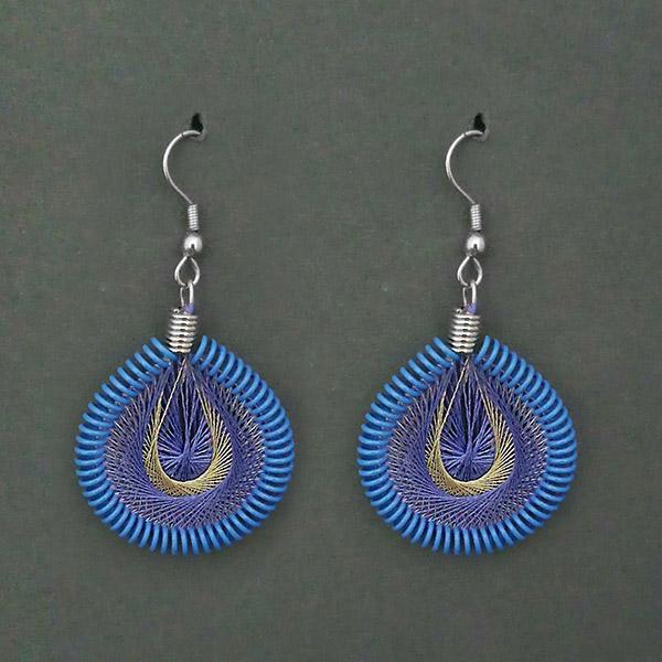 Jeweljunk Rhodium Plated Blue Thread Dangler Earrings  - 1316104O