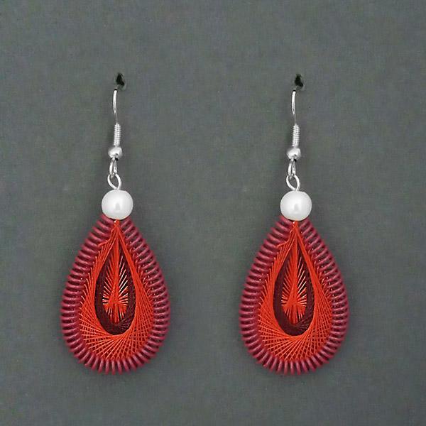 Tip Top Fashions Rhodium Plated Red Thread Dangler Earring - 1316105D