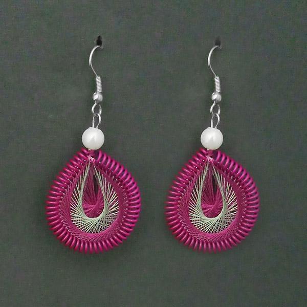 Tip Top Fashions Rhodium Plated Pink Thread Dangler Earrings - 1316108A