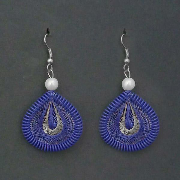 Tip Top Fashions Rhodium Plated Blue Thread Dangler Earrings  - 1316108B