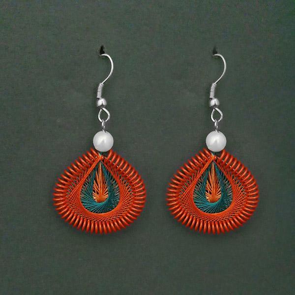 Tip Top Fashions Rhodium Plated Orange Thread Dangler Earrings  - 1316108J