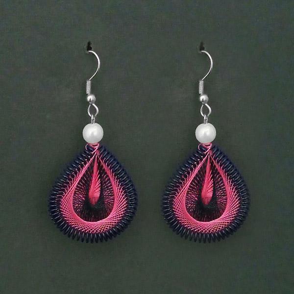Tip Top Fashions Rhodium Plated Pink Thread Dangler Earrings - 1316108O