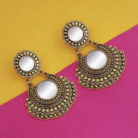 Jeweljunk Antique Gold Plated Mirror Dangler Earrings  - 1316201A